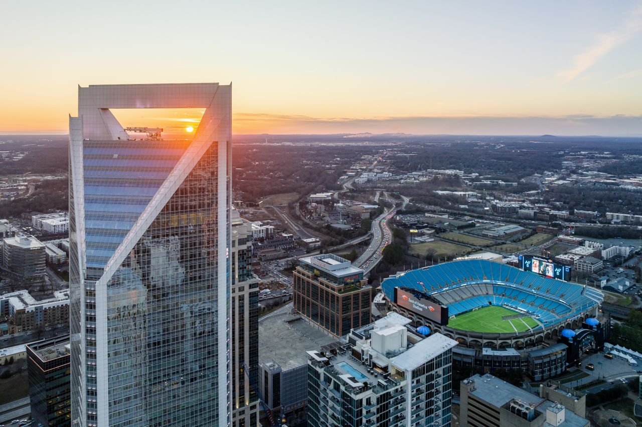 Charlotte skyline and Bank of America Stadium